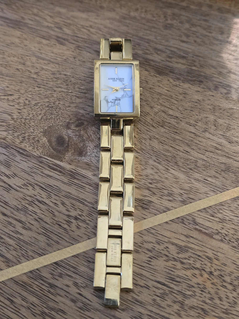 Anne Klein Gold-Tone Howlite Rectangular Bracelet Watch